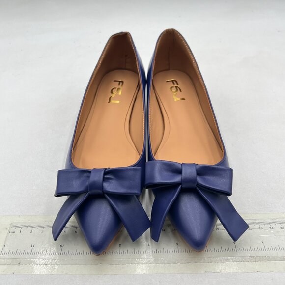 FSJ Purple Pointed Toe Loafers for Women Block Low Heel Bowknot Pump Office Shoe - Picture 3 of 8